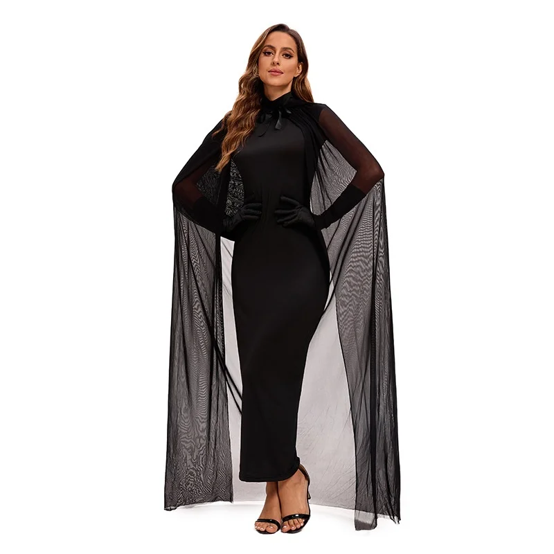 Fantasia de bruxa fantasmagórica com véu, capa para loween, bruxa, dança, baile, performance de palco, roupa étnica feminina