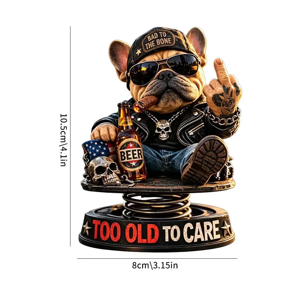 105cm Tall Cold Cast Resin Hand Painted Rebel Style Perfect Gift Biker Bulldog Dashboard Ornament Spring Shaking Design