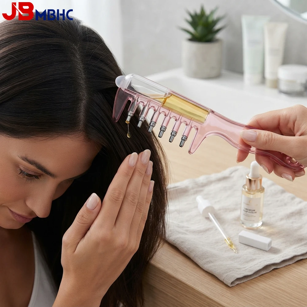Hair Oil Applicator Comb Scalp Oil Applicator with 6 Roller Ball Tips Refillable Scalp Comb for Oils & Serum, Liquid Not Include