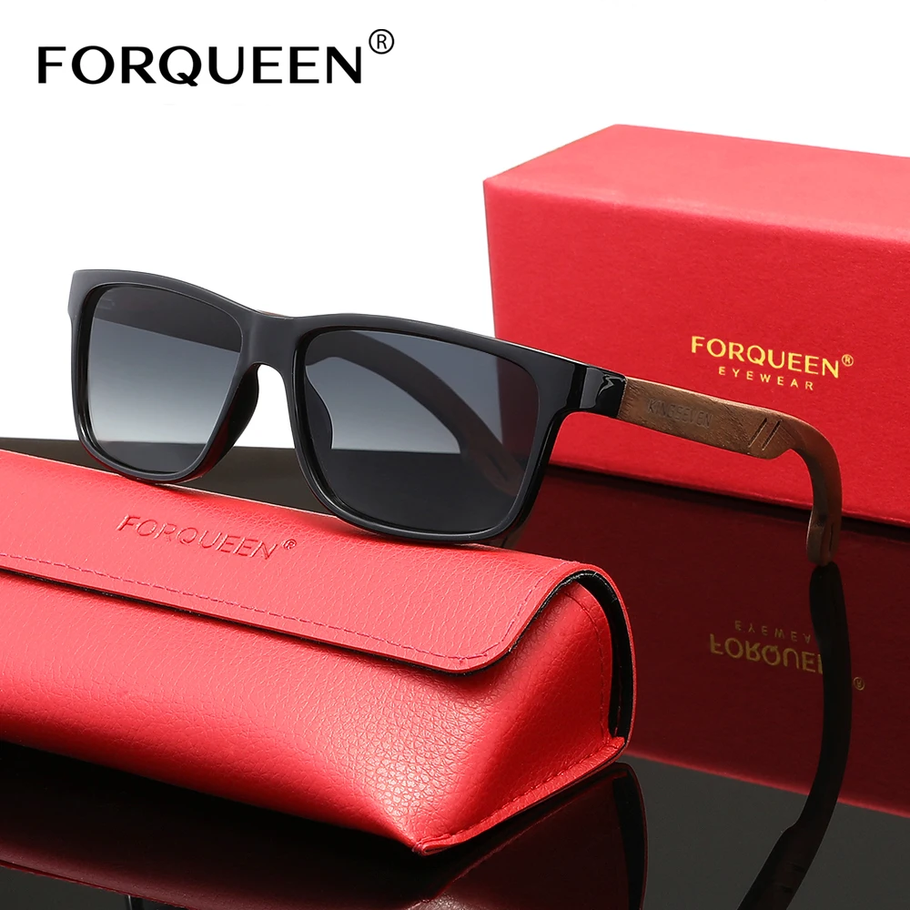 FORQUEEN Vintage Male Wooden Sunglasses Men's UV400 Polarized Walnut Retro Glasses Women Outdoor Eye Protect Eyewear