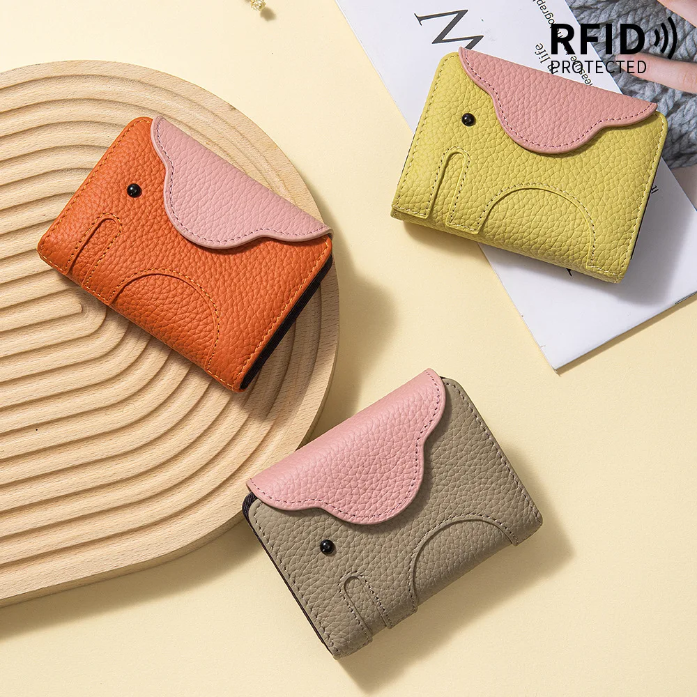 New Korean-style Lady Purse Cute Elephant Multi-card Slot Card Holder Ulti-functional ID Storage Bag Genuine Leathern Wallet