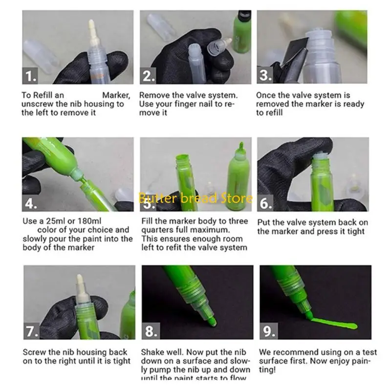 W89C Professional Reusable Paint Pen Set 6.5mm Round Tip for Creative Doodling