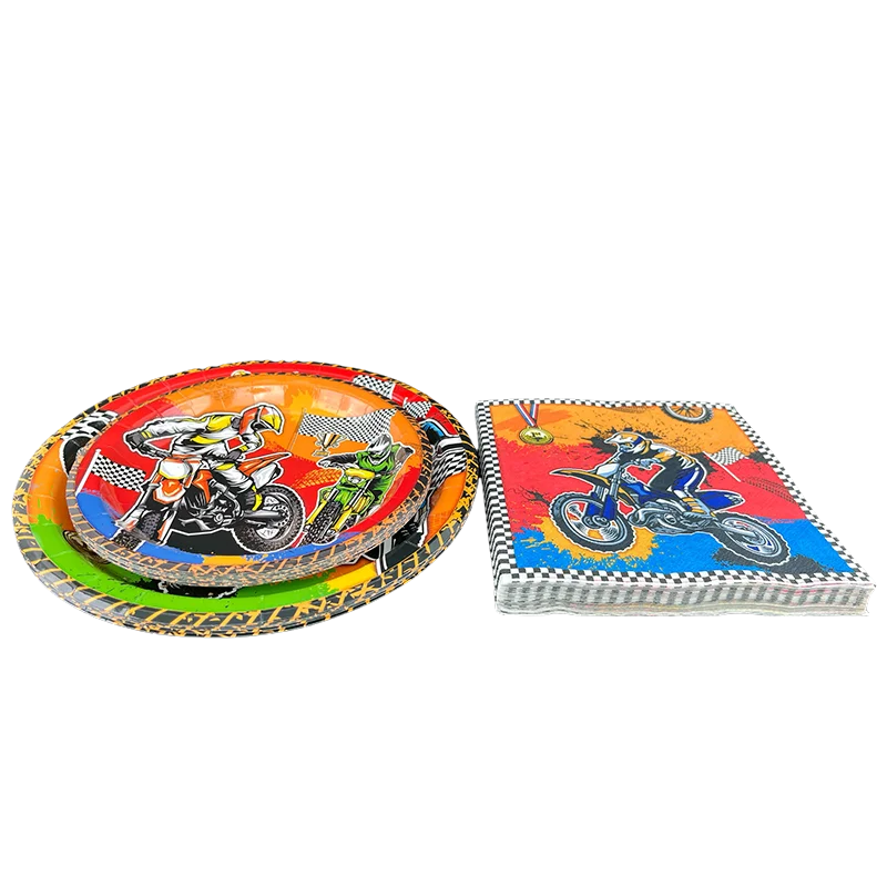 Motorcycle Party Disposable Tableware Paper Plates Cups Napkins Kids Boys Birthday Motorcross Party Decoration Supplies