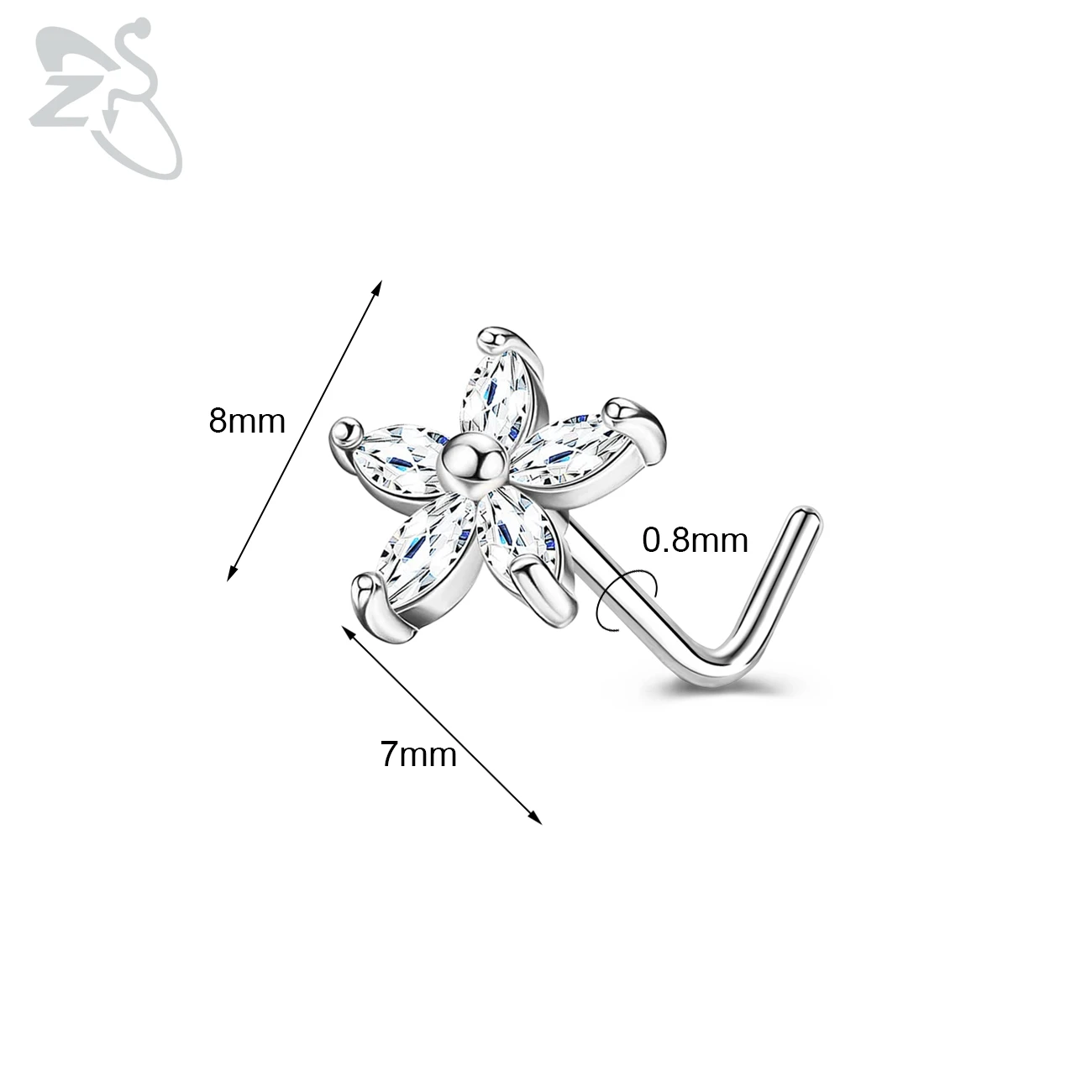 Cute CZ Crystal Nose Stud L-Shape