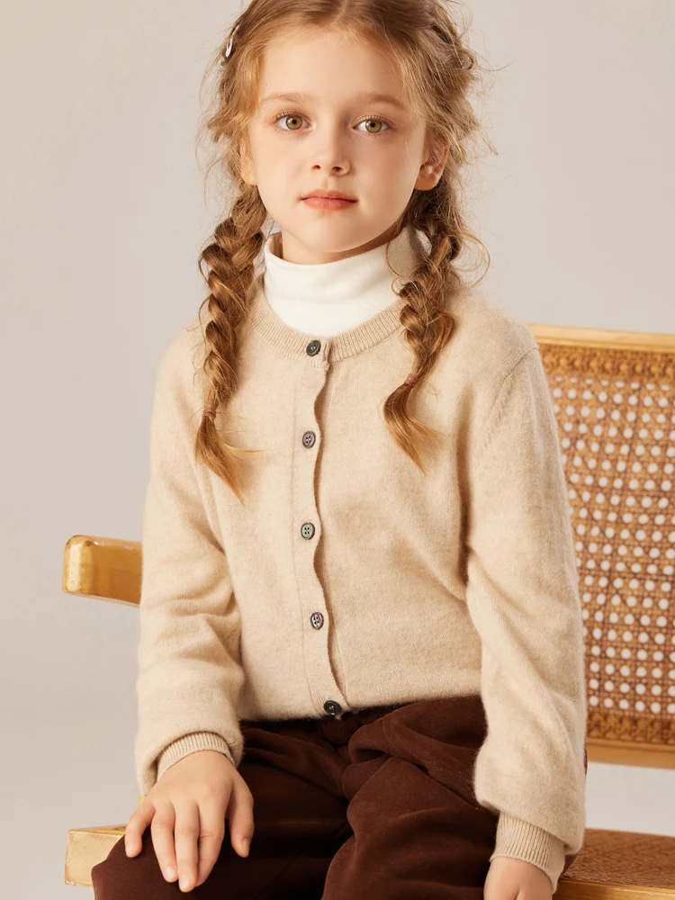 CHICUU Children's 100% Cashmere Sweaters O-neck Long Sleeve Cardigan Autumn Winter Basic Clothes Kids Boy Girl Cashmere Knitwear