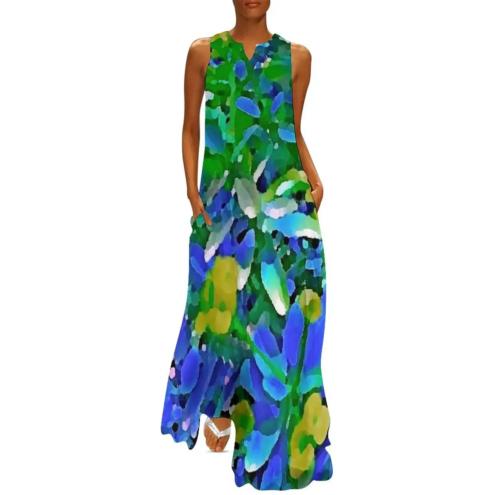 

Abstract flowers Blue Green Yellow pattern by Iritof Long Dress loose summer dress dress korean style women