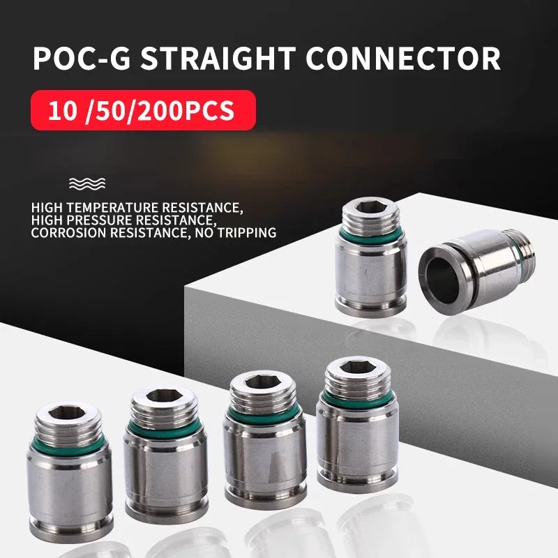 PC-G Straight-Through Pneumatic Quick Connector 304 Stainless Steel G1/8 1/4 3/8 1/2 External Thread Hose Connector 4 6 8 10mm