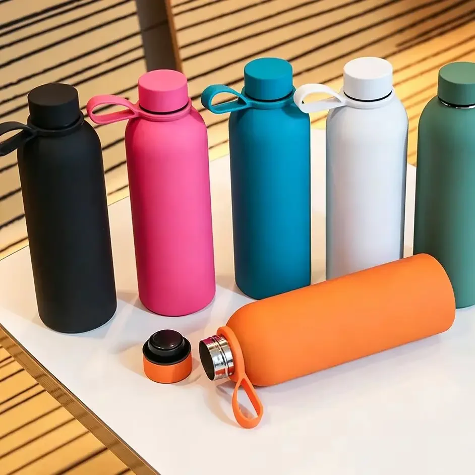Steel Sports Water Bottle American Small Mouth Vacuum Flask 750ml Portable Travel Thermos Water Bottle String Tumbler