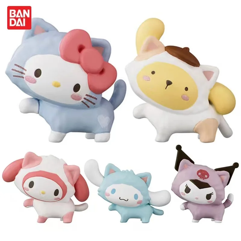 

Sanrio Cat Parade Figure Set Gashapon - Pompompurin Cinnamoroll Kuromi in Kitty Costume, Cute Marching Collection