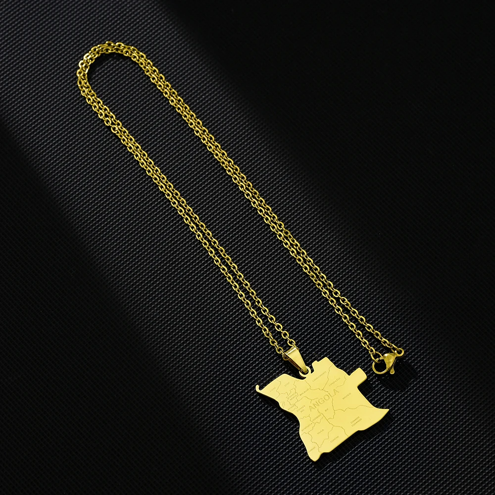 2025 Trendy US EU Hot Sale Stainless Steel Angola Map City Name Pendant Necklace Unisex Couple Ethnic Style Patriotic Jewelry