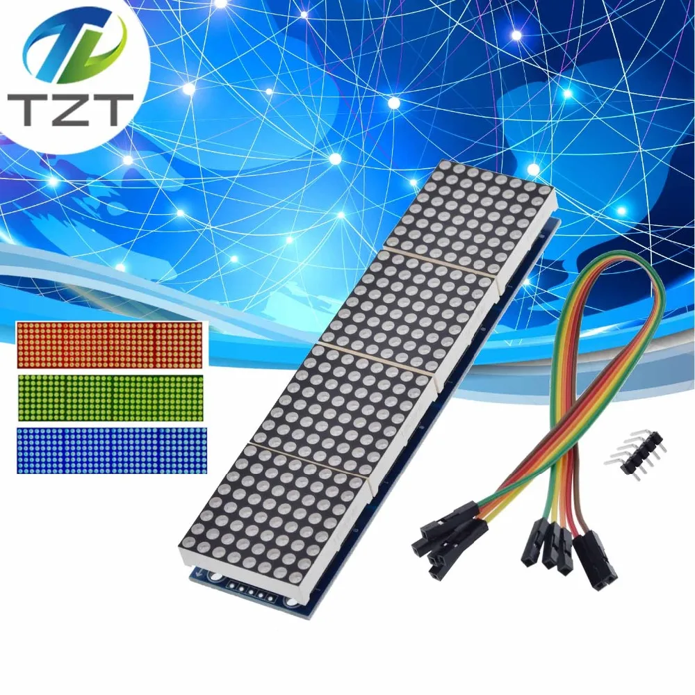 MAX7219 Dot Matrix Module For Arduino Microcontroller 4 In One Display with 5P Line Red Green Blue