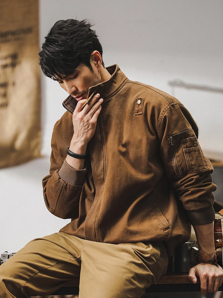 

Retro American Sle Men's Jaet Spring Autumn Loose Fit Pilot Workwear Casual Coat Youth Trendy Cotton Long Sve Zipper
