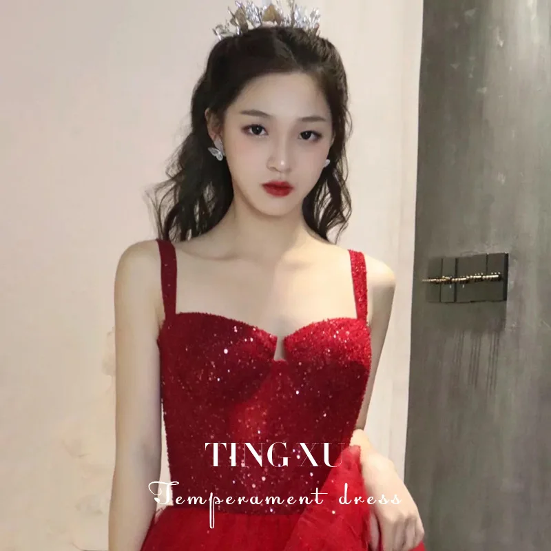 

Toast Dress Bride 2022 New Sling Sequin Slim Fit Sexy Dress Skirt Feminine Elegant Engagement Dress Evening Dress Luxury Dress