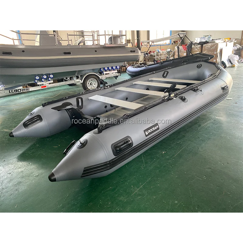 CE Factory 4.3 Meters 4.5m Long Thickened Inflatable Rubber Boat Aluminum Floor PVC Hull Material Inflatable Boat For Sale
