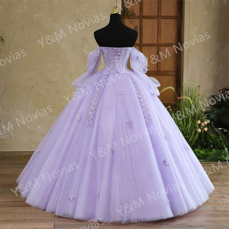 Custom Made any Color Purple Quinceanera Dresses Strapless Party Dress Luxury 3D butterfly Ball Gown Prom Vestido De Quincianera