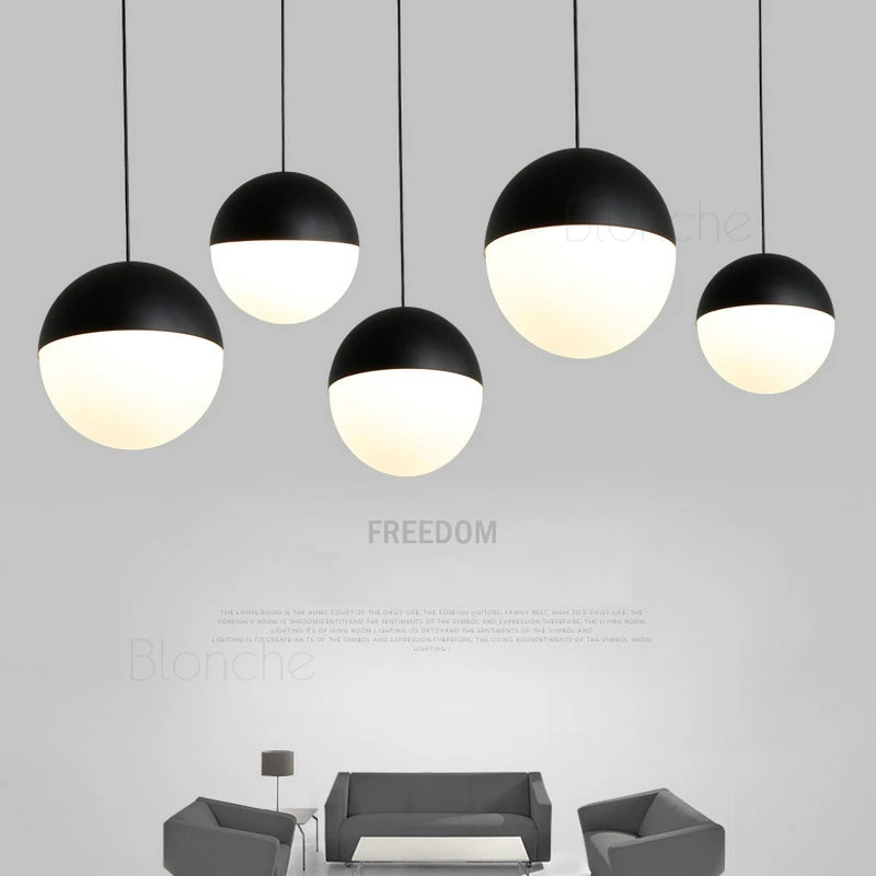 

Nordic Glass Ball Pendant Lights Black 15/20cm Led Hanging Lamps Loft Fixtures for Kitchen Living Room Bedroom Lustre Lights