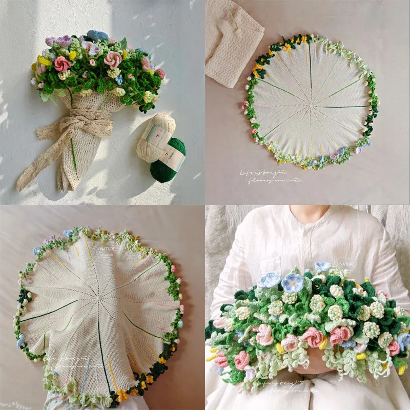

Bouquet blanket DIY material package crocheted rose blanket small bouquet creative gift wool hand-woven boring work