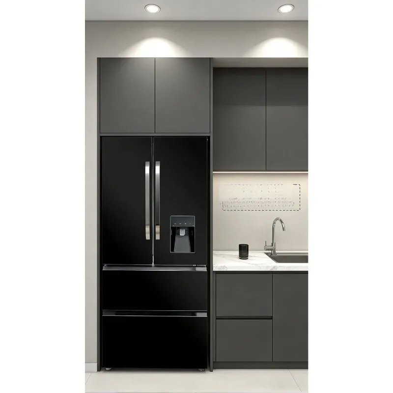 Household French multi-door refrigerator, black silver frequency conversion air-cooled, non-frosting large refrigerator vertical
