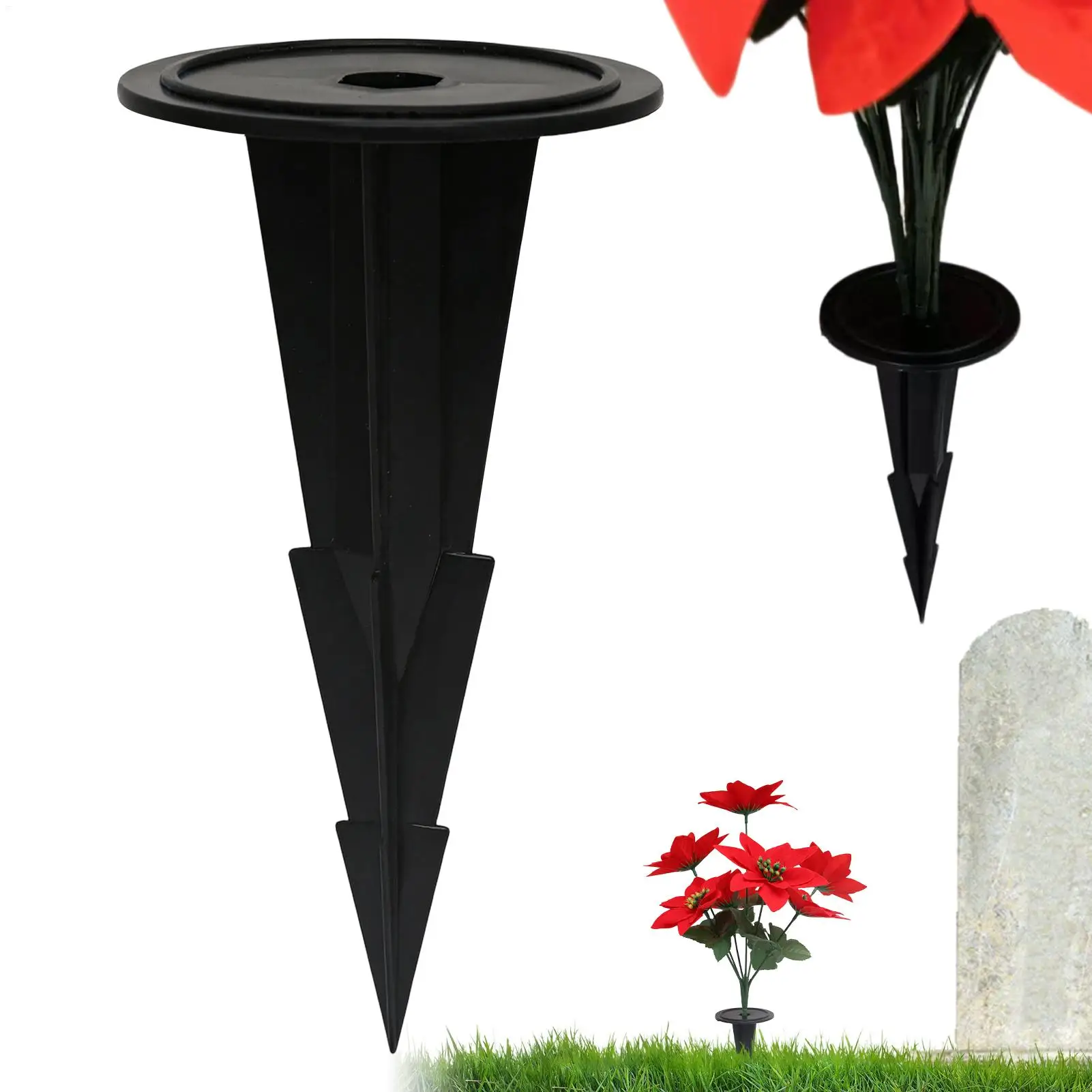 Cemetery Flower Holder With Stake Floral Vase Outdoor Yard Garden Decoration For Grave Memorial, Artificial Plants, Window Box