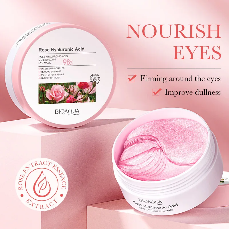 60pcs BIOAQUA Rose Hyaluronic Acid Eye Mask Anti Wrinkle Dark Circles Eye Bags Moisturizing Firming Eye Patches Skin Care