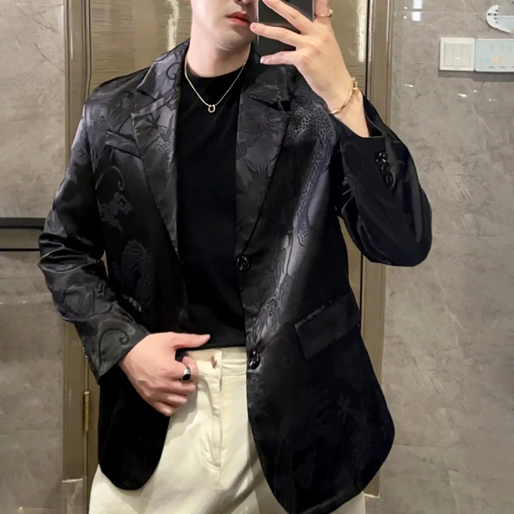 سترة رجالية شتوية جديدة لعام 2025 بلون واحد من قماش الجاكار سترة صينية عصرية عصرية عالية الشارع فضفاضة غير رسمية للرجال