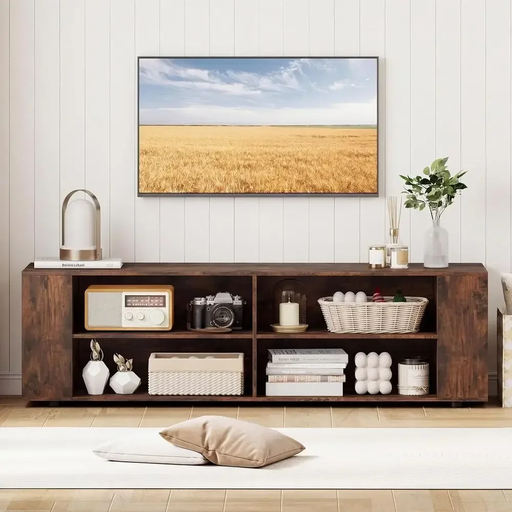 65 Inch TV Stand with 8 Shelves, Rustic Brown Entertainment Center for Living Room or Bedroom