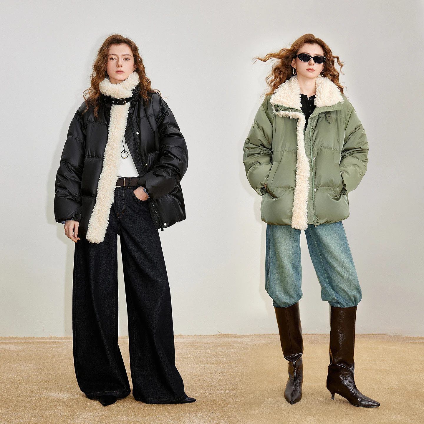 TOYOUTH Women 90% White Duck Down Jacket 2025 Winter New Fur Splicing Stand up Collar Light Luxury Warm Jacket Coat