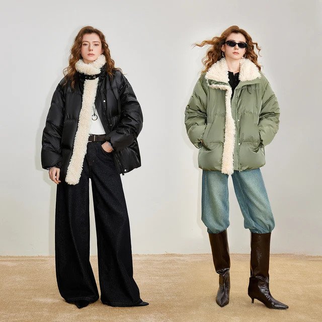 TOYOUTH Women 90% White Duck Down Jacket 2025 Winter New Fur Splicing Stand up Collar Light Luxury Warm Jacket Coat 2