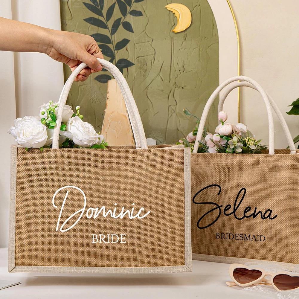 

Personalized Bridesmaid Burlap Gift Tote Bags Beach Bag Custom Bachelorette Party Gift Wedding Bridesmaid Proposal Gifts