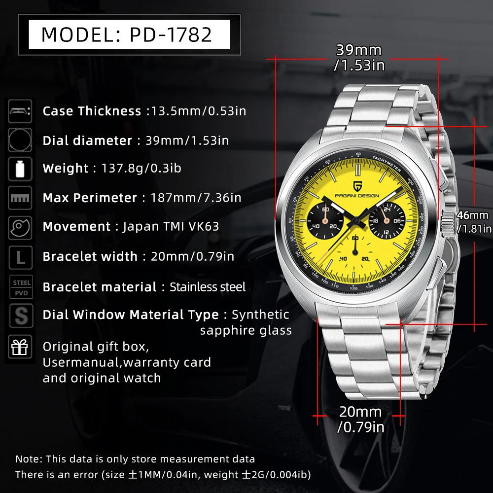 2025年 パガーニデザイン メンズ腕時計 トップビジネス クォーツ腕時計 メンズ クロノグラフ ARサファイア JP VK63 ステンレススチール 夜光 ギフト