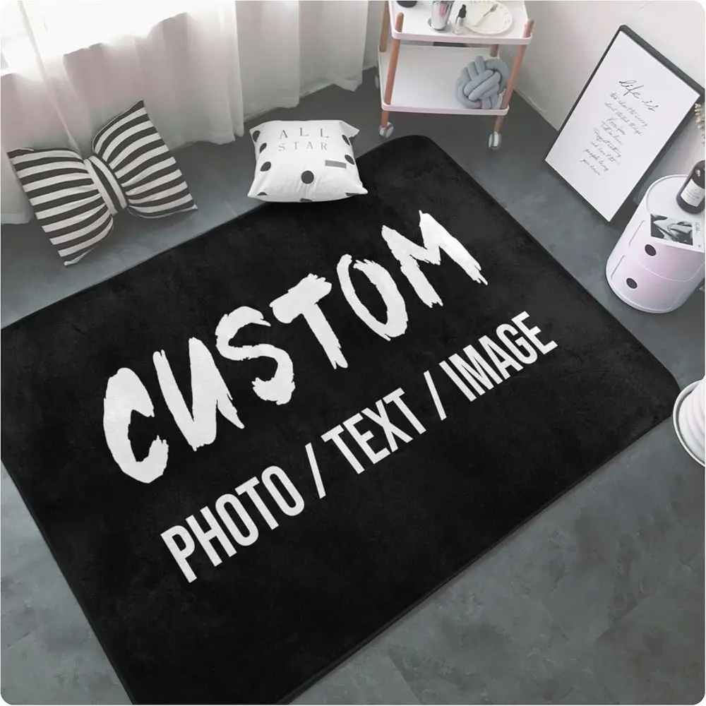 Custom Rug Personalized Area Carpet with Your Logo Image Text Photo, Anti Slip Washable Door Mat Decorative or Bedroom Living Ro