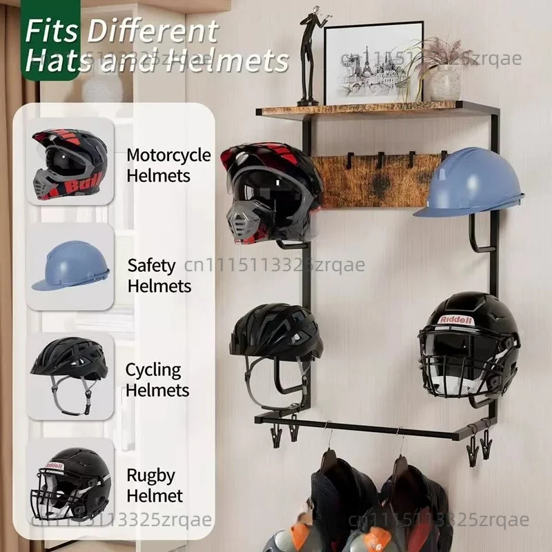 Wooden Motorcycle Helmet Rack Wall Mounted Display Rack Hook Motorsport Equipment Rack Hanger