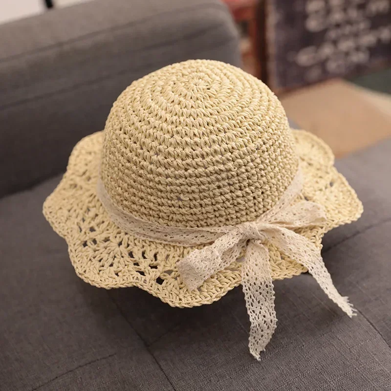 Children Panama Hat Princess Baby Hats and Caps for Kids 1PCFashion Lace Baby Hat Summer Straw Bow Baby Girl Cap Beach