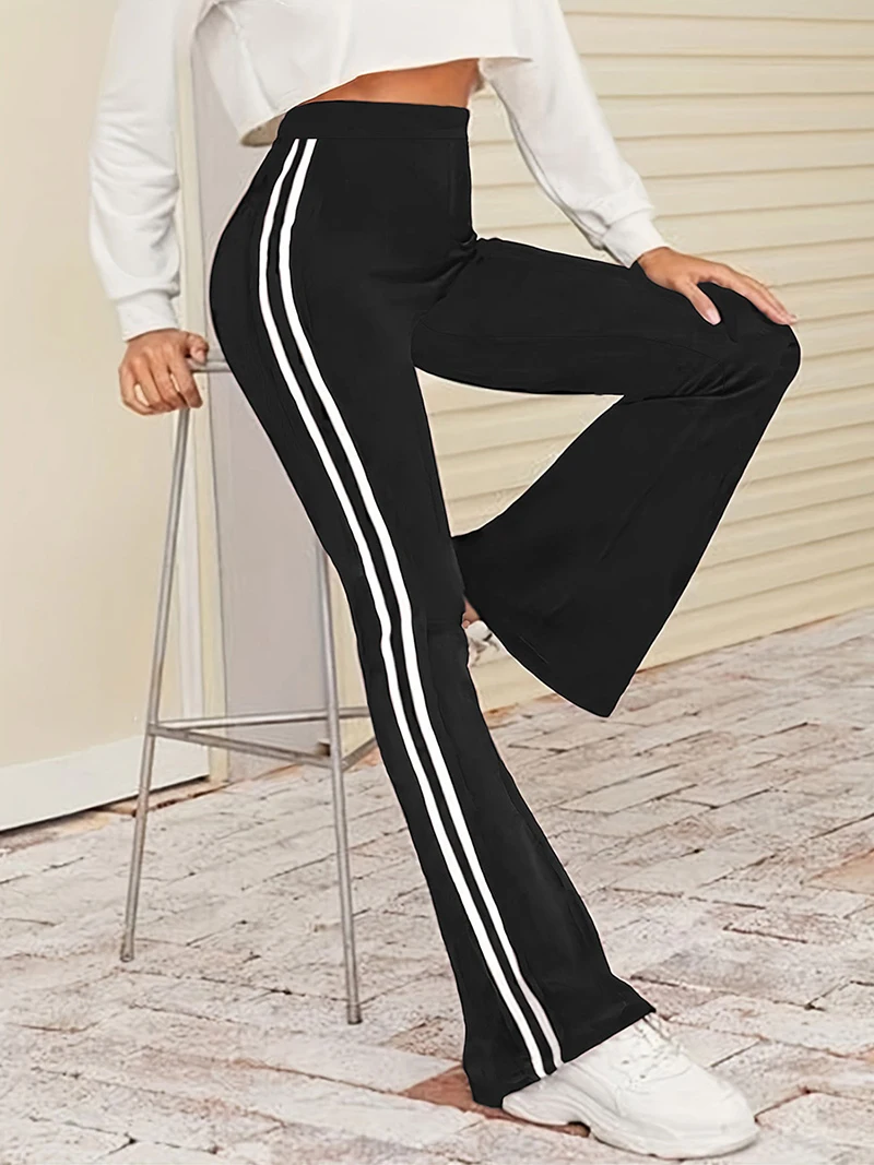 1pcs Black Red Women\' Elastic Soft Side Striped Wide Leg Pants Yoga Pants Flared Pants Sports Pants Fitness Pants Sports