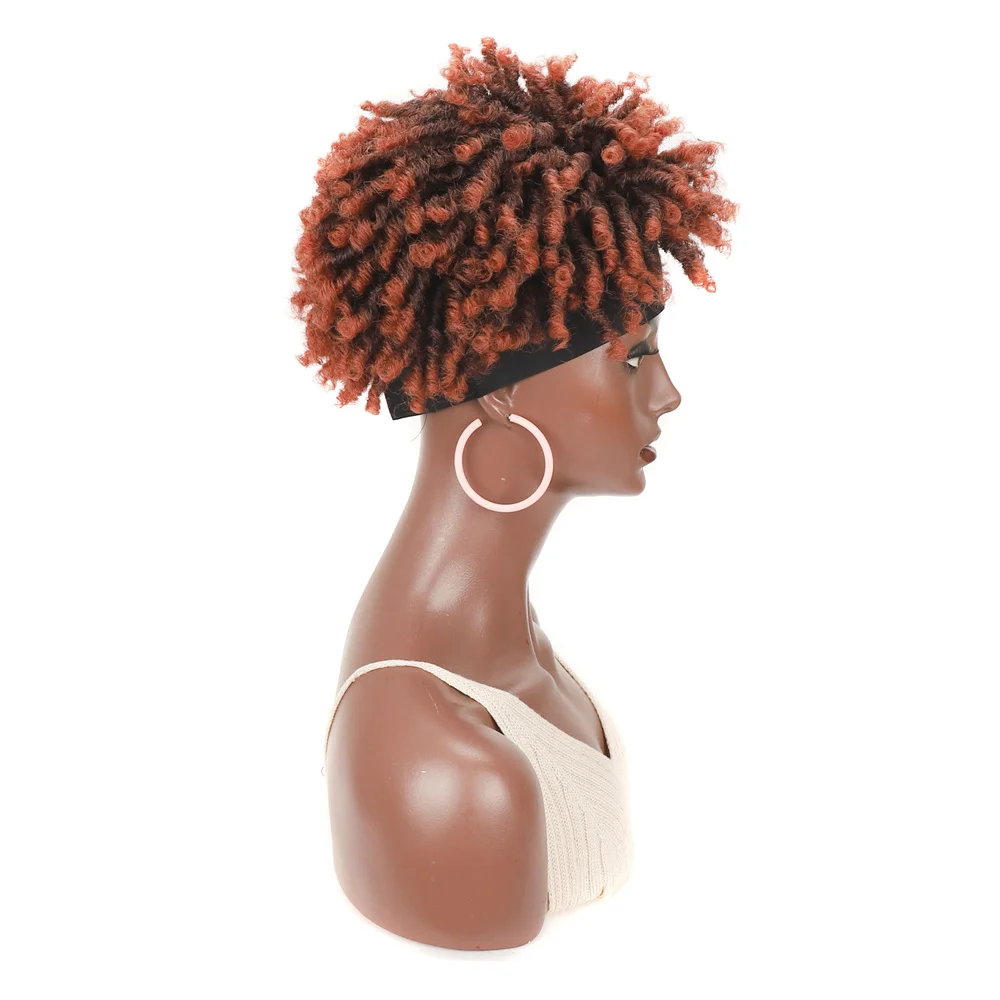 عصابة رأس شعر مستعار أفريقي، شعر أسود قصير مجعد، عصابة رأس شعر قصيرة مجعدة حمراء رقيقة، مناسبة للنساء اليومي #6