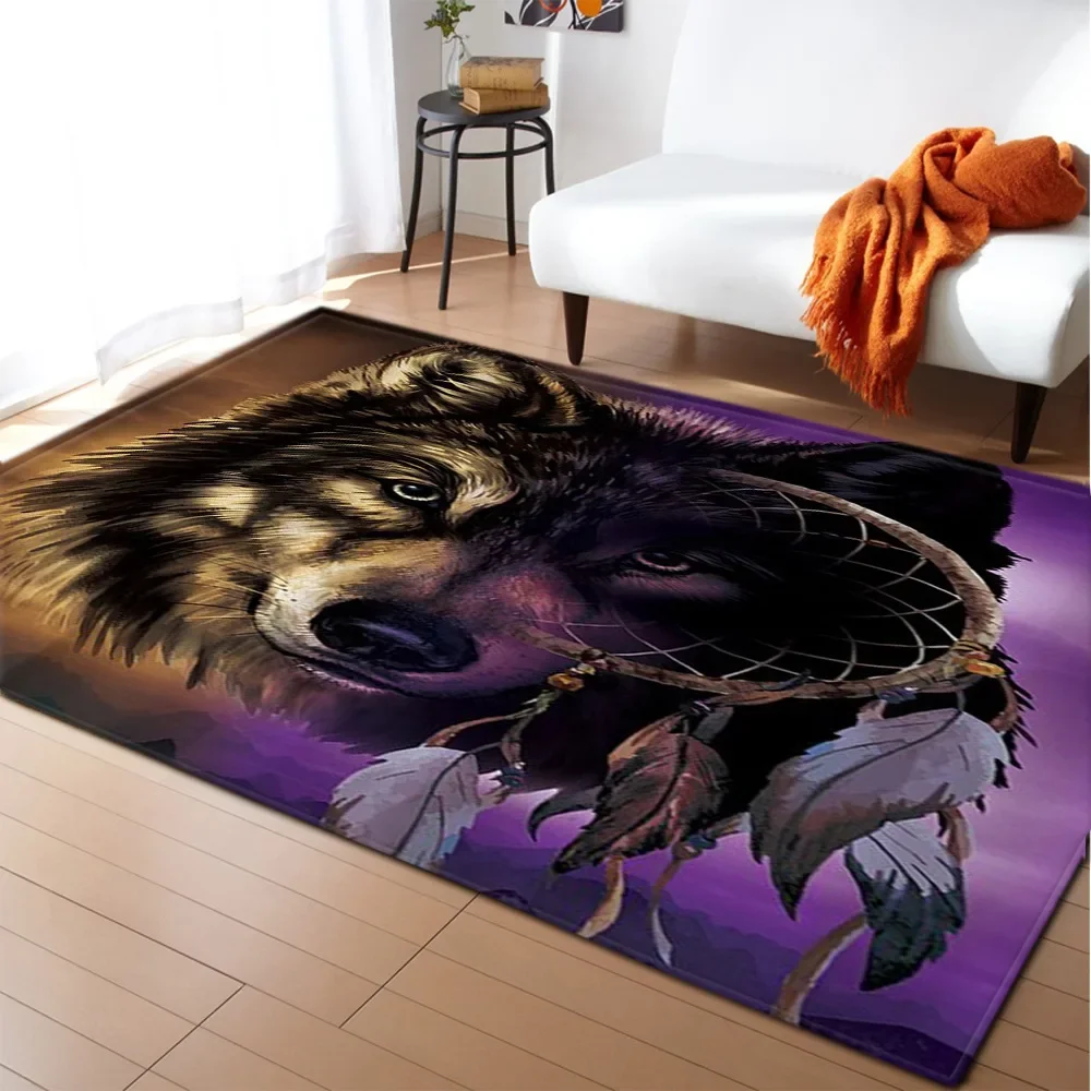 Cartoon Wolf With Flower 3D Printing Carpets For Home Living Room Bedroom Area Rugs Soft flannel Antiskid Child Crawl Floor Mats