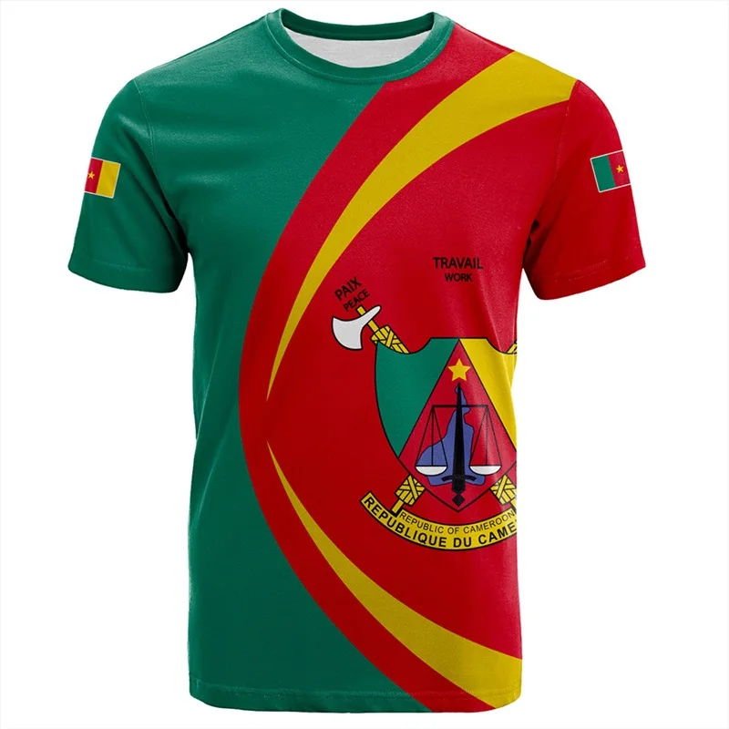 

3D Printed Africa Cameroon Flag Map Graphic T Shirt For Men Clothes National Emblem Short Sleeve T Shirts Kids Jersey Tee Tops