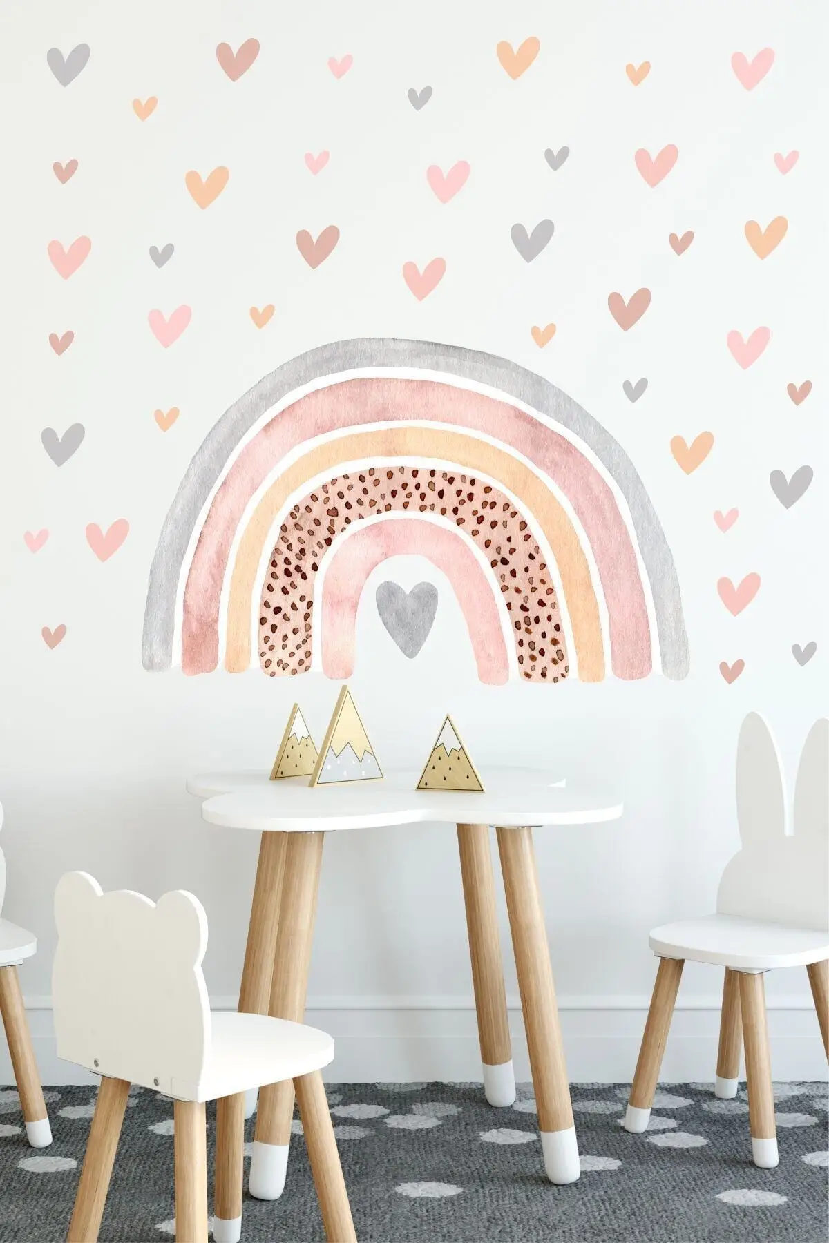 

Pastel Rainbow and 100 Heart Kids Room Wall Sticker Set, Decoration Paste