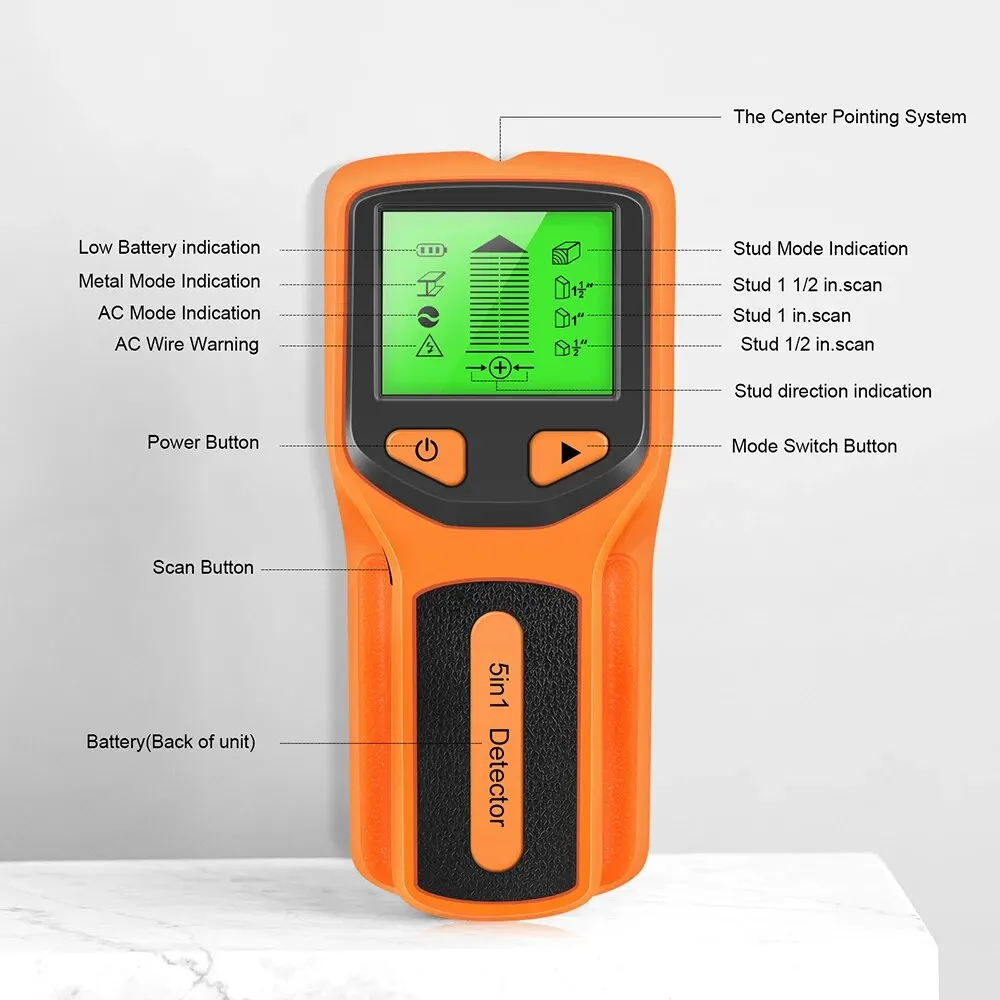 HWturquoise-Détecteur de goujons muraux 5 en 1, avec écran LCD, multifonctionnel, pour bois, câble métallique AC, SC