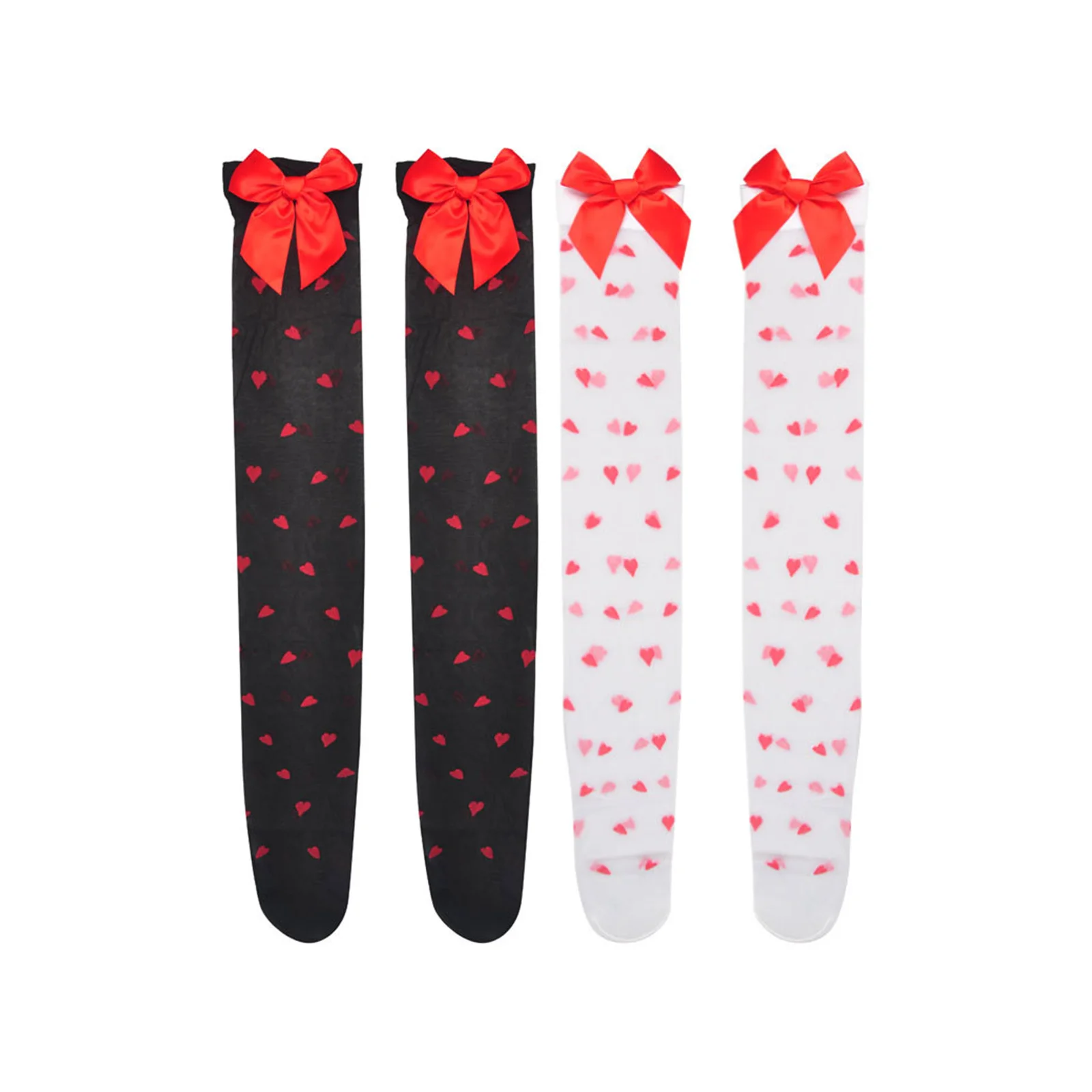 

Черно-белый комплект чулок с принтом в виде красного банта и сердца