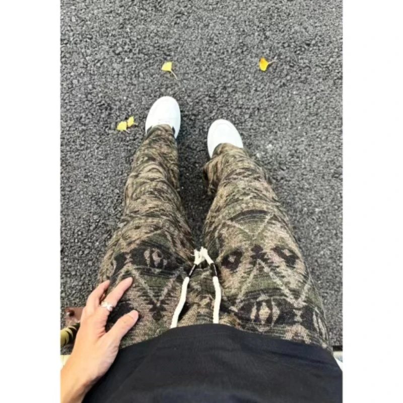 Available ~ Autumn and winter knitted dirty wind men's pants national style jacquard wide leg loose casual pants