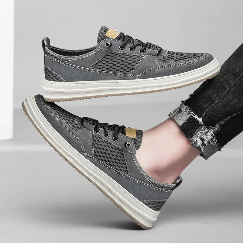 2023 vendita calda scarpe da uomo stringate scarpe vulcanizzate da uomo autunno punta tonda Solid Net Grid Sneakers versatili traspiranti con tacco basso