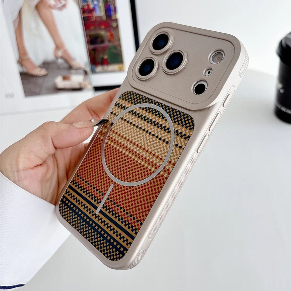 Luxus Anti-slip Rahmen Rüstung Kevlar Magnetische Telefon Fall Für iPhone 17 16 15 14 13 Pro Max Objektiv schutz Für Magsafe Zurück Abdeckung