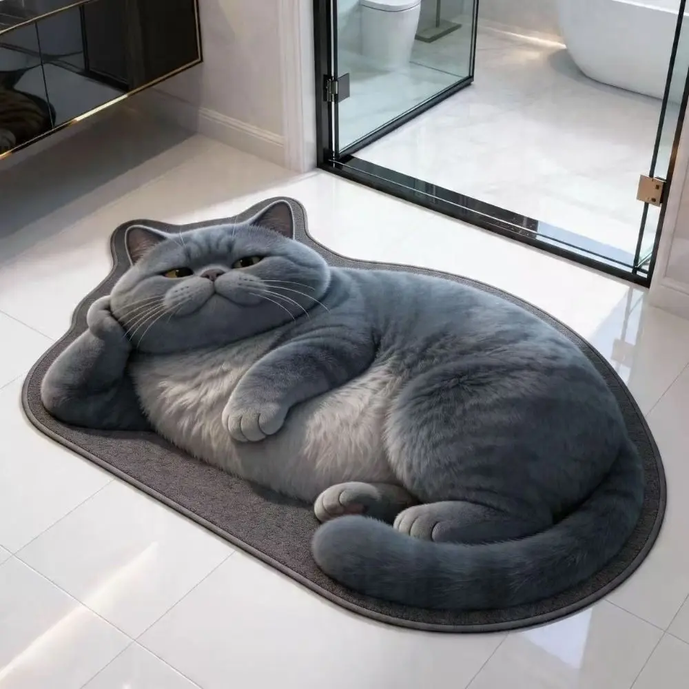 Cute Diatomaceous Earth 3D Cat Floor Mat 40×60CM Realistic Bathroom Carpet Non-slip Water-absorbing Bedroom Door Rug Home Decor