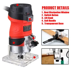 Routeur à bois multifonctionnel, 800W, 32000 tr/min, travail de calcul, machine à rainurer, tondeuse électrique, outils de coupe de fraisage carimplantés