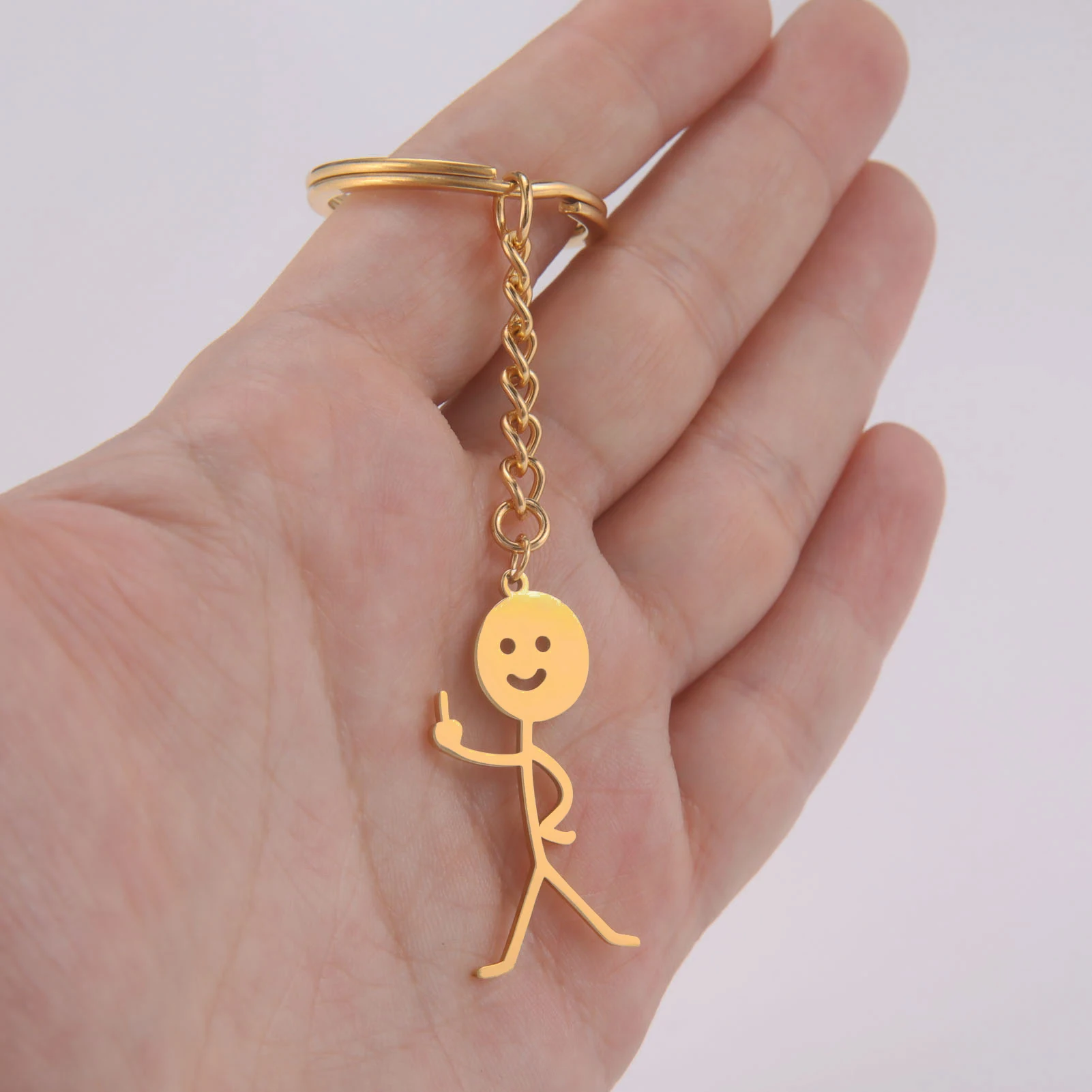 Lucktune Middle Finger Poses Couple Keychain Stainless Steel Funny Gesture Stickman Keychain for Student Bag Keyring Hiphop Gift