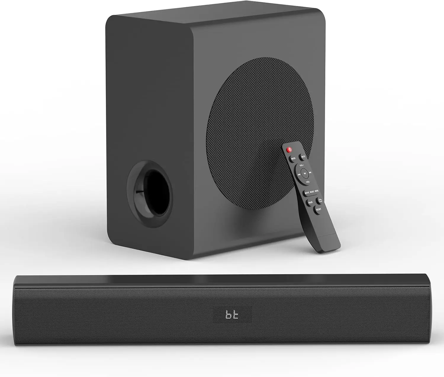 Wireless Sound Bar with Subwoofer, Bluetooth 5.3 TV Speaker, 2.1ch Home Audio System, HDMI ARC Optical AUX USB, 3 EQ Modes, Wall Mountable, Black