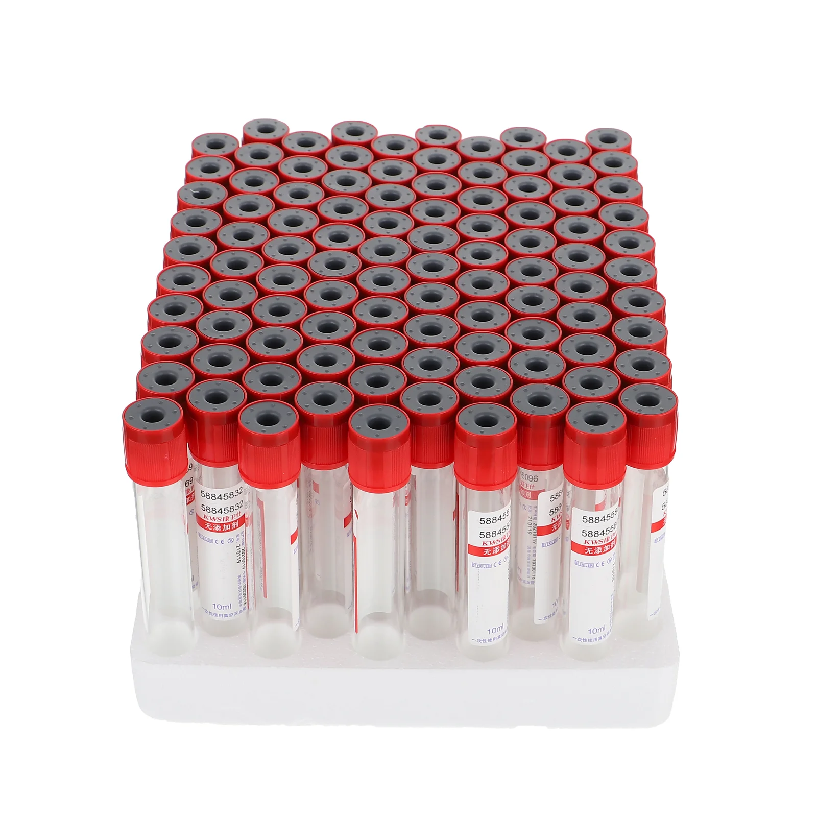 

100 Pcs 10ml Blood Collection Tube Test Tubes with Lids Collector Red Glue Head Vacuum