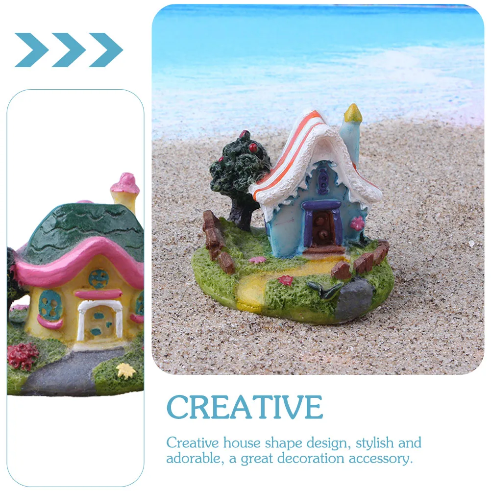 

4 Pcs Garden Decorations Resin Ornaments Miniature Houses for Crafts Multicolor