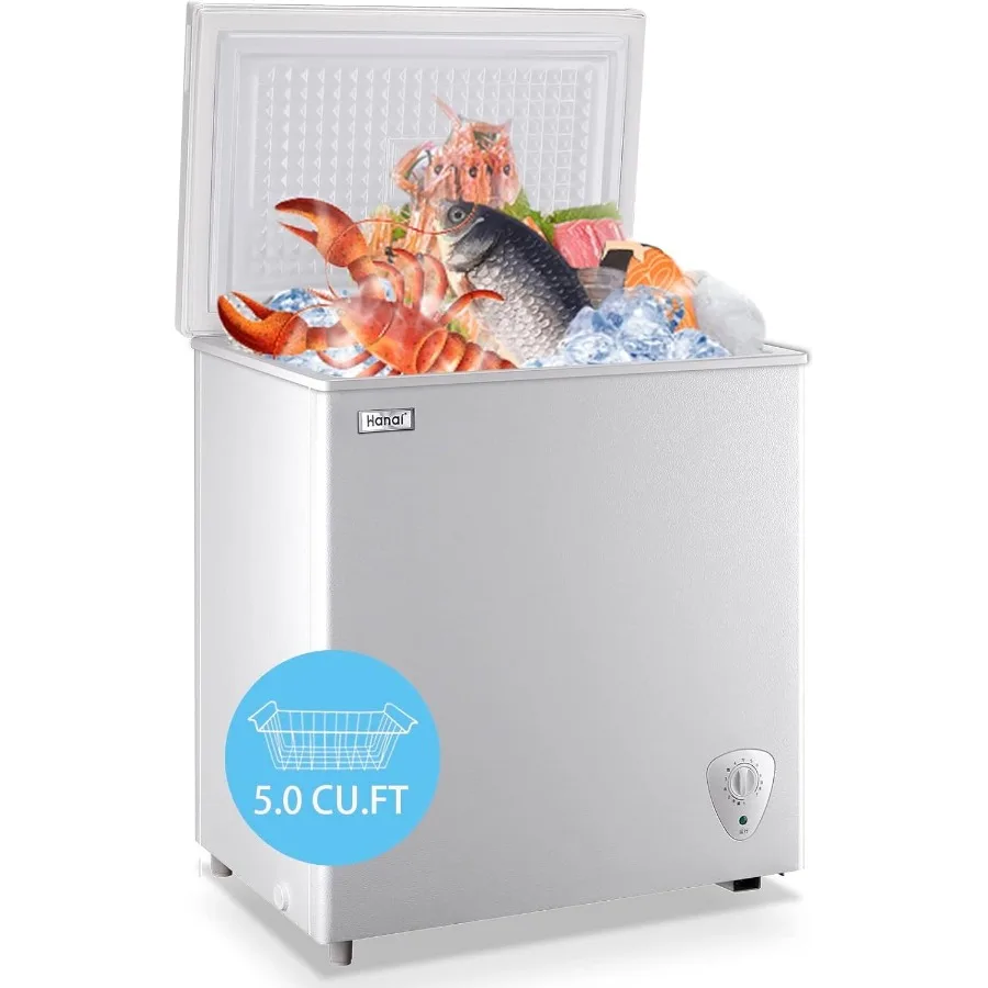 

Chest Freezer 5.0 Cu.Ft Small Deep Freezer White Top Door Mini Freezer with Removable Basket Low Noise 7 Adjustable Temperature
